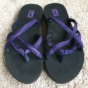 Purple and black Tevas